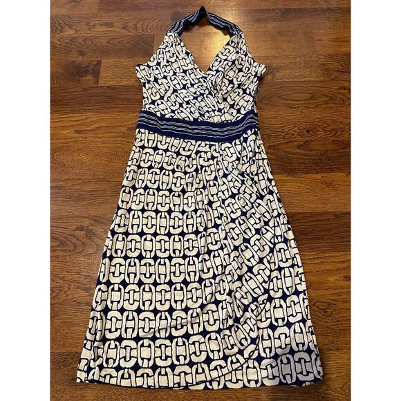 Trina Turk Women's Silk Chain Design Halter Dress - Blue/White Sz 2 - NWT - Picture 1 of 9